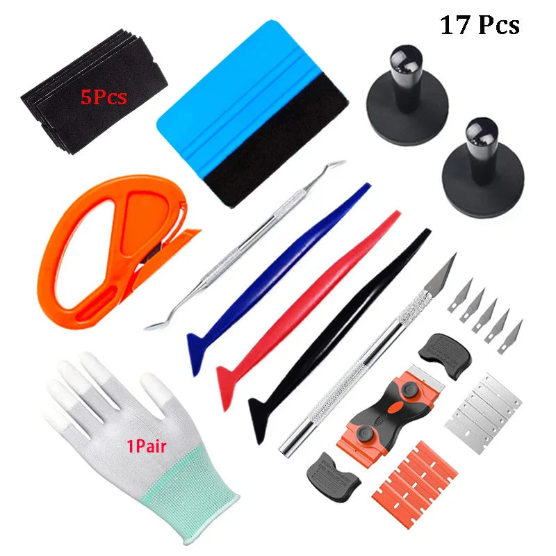 Car Vinyl Wrap Tools Kit Felt Squeegee Wrapstick Hook Film Wrap Magnet Holders Knife Cutter Auto Window Tint Tools Vinyl Scraper