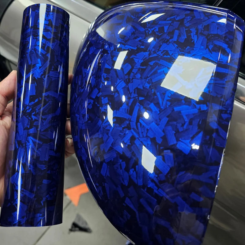 PET Covering Voiture Carrosserie  High Glossy Blue Forged Carbon Fiber warp car Vinyl Wrap Film Adhesive Motorcycle Scooter Car